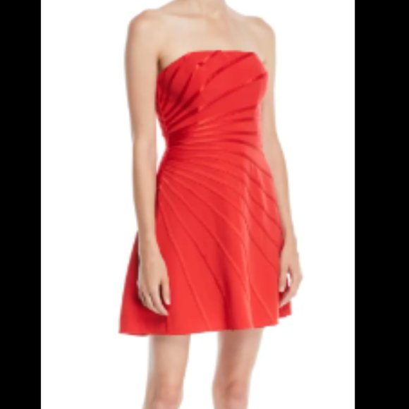 Strapless Mini Dress w/ Satin Strip Appliqué - Picture 2 of 6